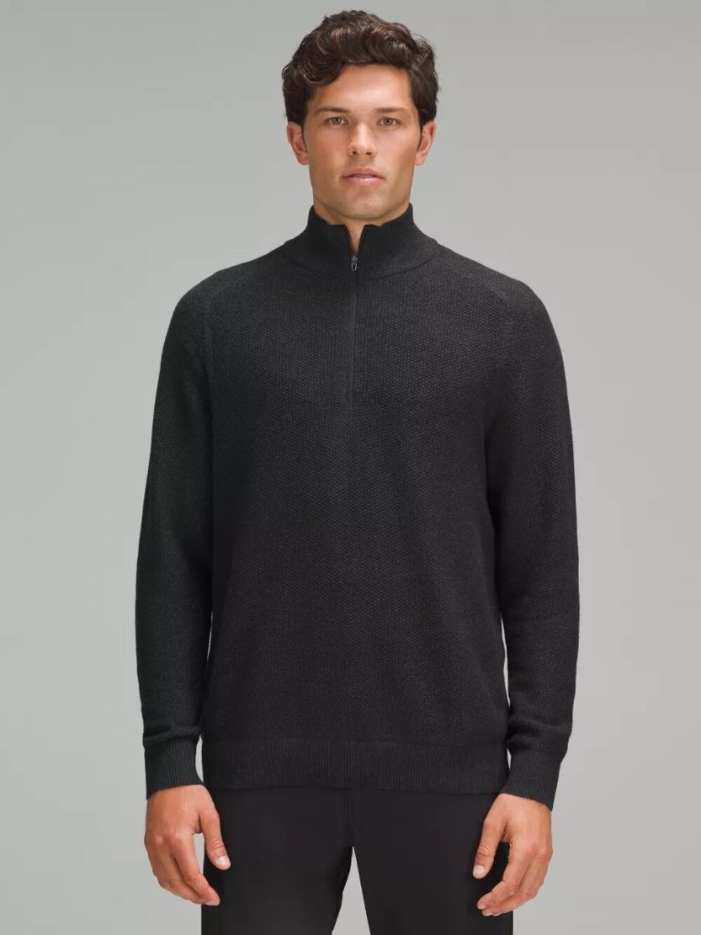 Lululemon Men's Textured Knit Half-Zip Sweater - Heathered Black